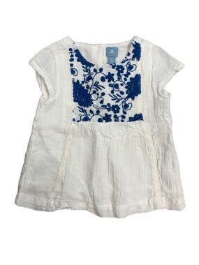 GAP White Girls' Tunic Top with Blue Floral Embroidery